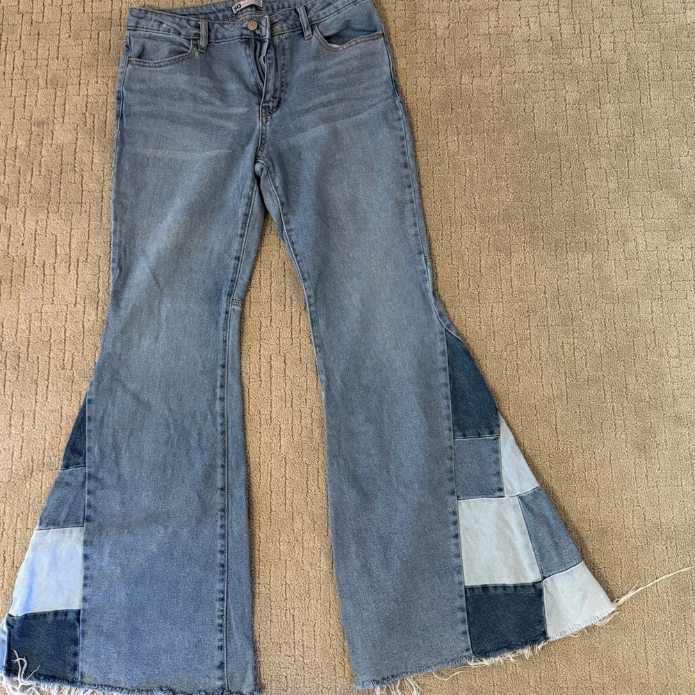 SO Blue Patchwork Flare Jeans